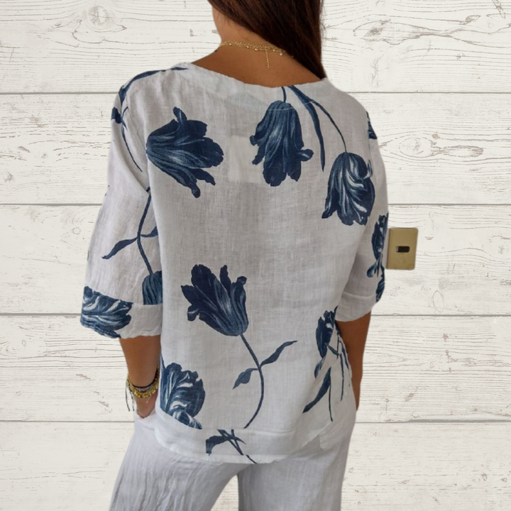 Ellen™ - Bloemen print blouse met V-hals