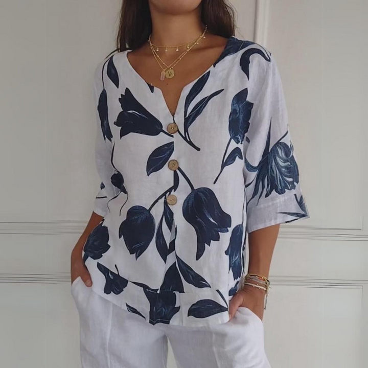 Ellen™ - Bloemen print blouse met V-hals