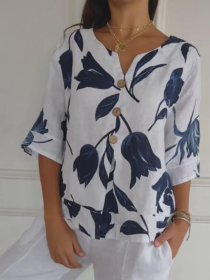 Ellen™ - Bloemen print blouse met V-hals